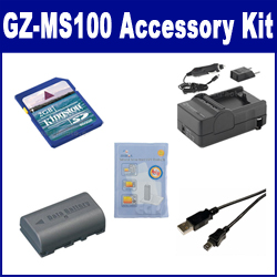 Synergy Digital Accessory Kit, Works with JVC GZ-MS100 Camcorder includes: SDM-180 Charger, KSD2GB Memory Card, SDBNVF808 Battery, ZELCKSG Care & Cleaning, USB5PIN USB Cable