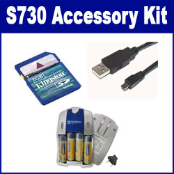 Synergy Digital Accessory Kit, Works with Samsung S730 Digital Camera includes: SB257 Charger, KSD2GB Memory Card, USB8PIN USB Cable