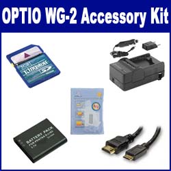 Synergy Digital Accessory Kit, Works with Pentax Optio WG-2 Digital Camera includes: SDDLi92 Battery, SDM-192 Charger, KSD2GB Memory Card, ZELCKSG Care & Cleaning, HDMI3FM AV & HDMI Cable