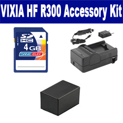 Synergy Digital Accessory Kit, Works with Canon VIXIA HF R300 Camcorder includes: SDBP718 Battery, SDM-1556 Charger, KSD4GB Memory Card