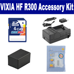 Synergy Digital Accessory Kit, Works with Canon VIXIA HF R300 Camcorder includes: ZELCKSG Care & Cleaning, SDM-1556 Charger, SDBP718 Battery, KSD4GB Memory Card