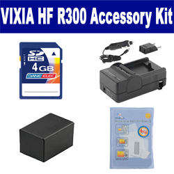 Synergy Digital Accessory Kit, Works with Canon VIXIA HF R300 Camcorder includes: ZELCKSG Care & Cleaning, SDM-1556 Charger, ACD786 Battery, KSD4GB Memory Card