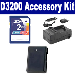 Synergy Digital Accessory Kit, Works with Nikon D3200 Digital Camera includes: SDM-1531 Charger, KSD2GB Memory Card, ACD327 Battery