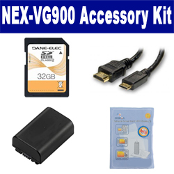 Synergy Digital Accessory Kit, Works with Sony NEX-VG900 Camcorder includes: SDNPFV50NEW Battery, HDMI3FM AV & HDMI Cable, ZELCKSG Care & Cleaning, SD32GB Memory Card
