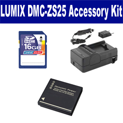 Synergy Digital Accessory Kit, Works with Panasonic Lumix DMC-ZS25 Digital Camera includes: SDDMWBCG10 Battery, SDM-1508 Charger, SD4/16GB Memory Card