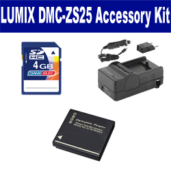 Synergy Digital Accessory Kit, Works with Panasonic Lumix DMC-ZS25 Digital Camera includes: SDDMWBCG10 Battery, SDM-1508 Charger, KSD4GB Memory Card