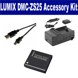 Synergy Digital Accessory Kit, Works with Panasonic Lumix DMC-ZS25 Digital Camera includes: SDDMWBCG10 Battery, SDM-1508 Charger, USB8PIN USB Cable
