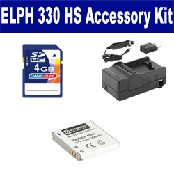 Synergy Digital Accessory Kit, Works with Canon PowerShot ELPH 330 HS Digital Camera includes: SDNB4L Battery, SDM-120 Charger, KSD4GB Memory Card