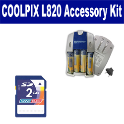 Synergy Digital Accessory Kit, Works with Nikon Coolpix L820 Digital Camera includes: SB257 Charger, KSD2GB Memory Card