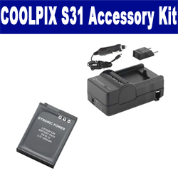 Synergy Digital Accessory Kit, Works with Nikon Coolpix S31 Digital Camera includes: SDENEL12 Battery, SDM-197 Charger