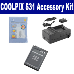 Synergy Digital Accessory Kit, Works with Nikon Coolpix S31 Digital Camera includes: SDENEL12 Battery, SDM-197 Charger, ZELCKSG Care & Cleaning