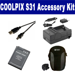 Synergy Digital Accessory Kit, Works with Nikon Coolpix S31 Digital Camera includes: SDENEL12 Battery, SDM-197 Charger, SDC-22 Case, USB5PIN USB Cable
