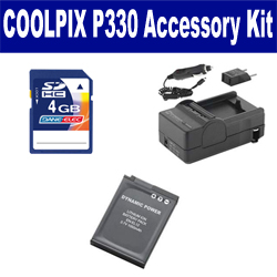 Synergy Digital Accessory Kit, Works with Nikon Coolpix P330 Digital Camera includes: SDENEL12 Battery, SDM-197 Charger, KSD4GB Memory Card