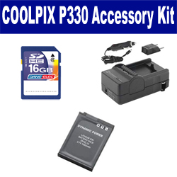 Synergy Digital Accessory Kit, Works with Nikon Coolpix P330 Digital Camera includes: SDENEL12 Battery, SDM-197 Charger, SD4/16GB Memory Card