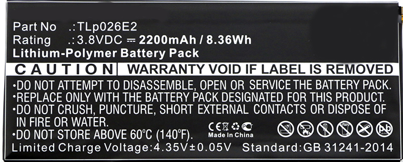 Synergy Digital Battery Compatible With Alcatel TLp026E2 Cellphone Battery - (Li-Pol, 3.8V, 2200 mAh / 8.36Wh)