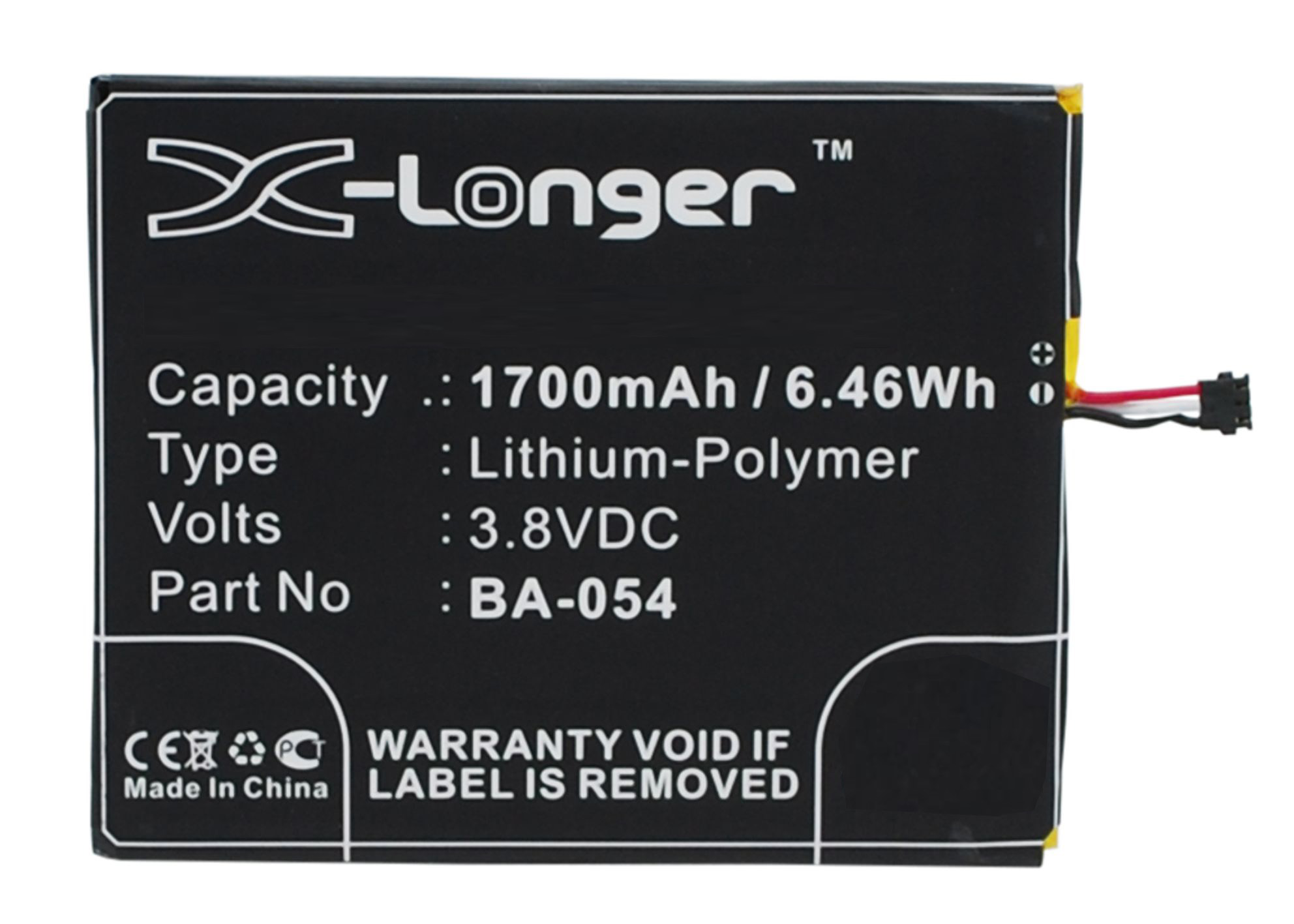 Synergy Digital Battery Compatible With AUX BA-054 Cellphone Battery - (Li-Pol, 3.8V, 1700 mAh / 6.46Wh)