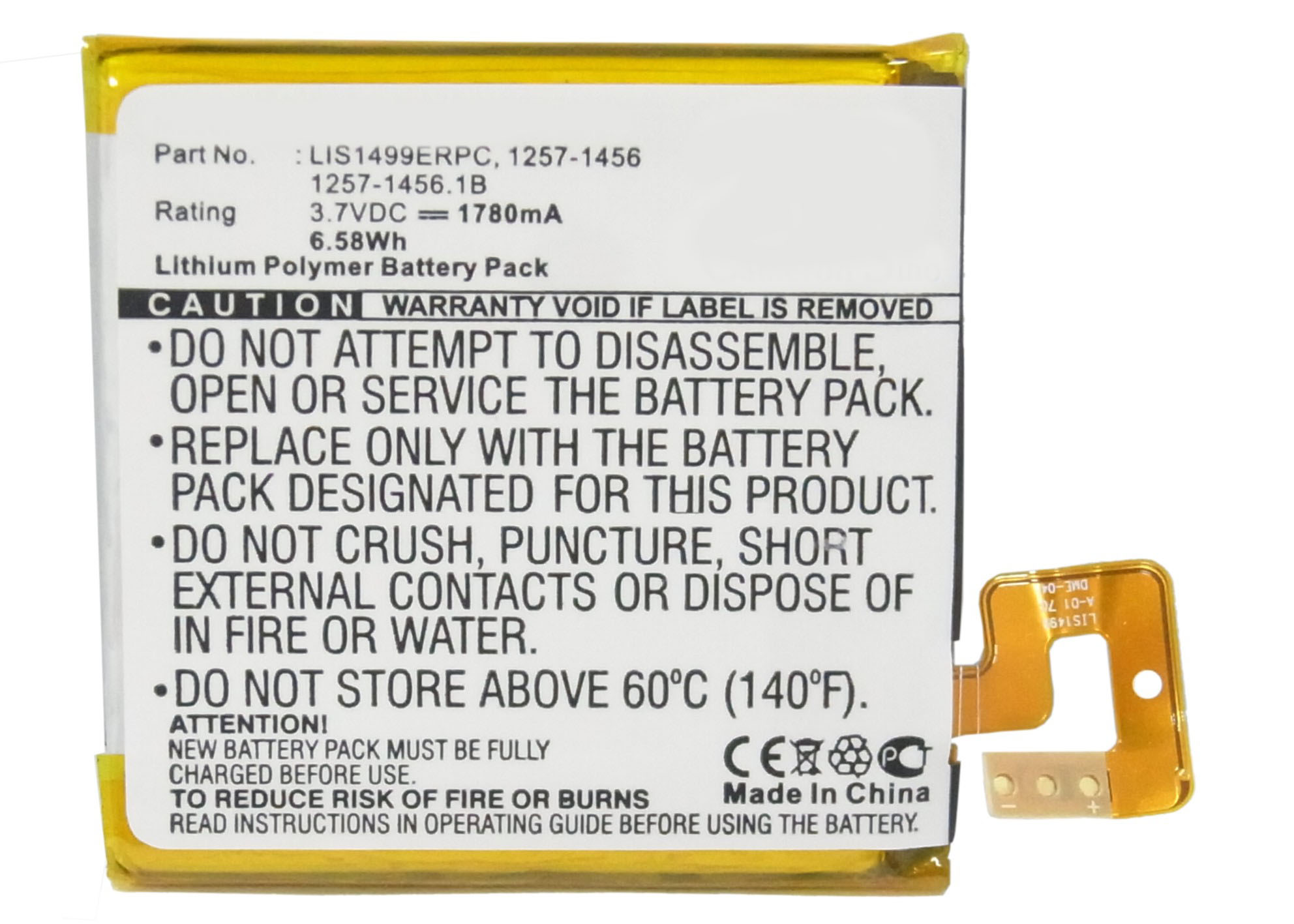 Synergy Digital Battery Compatible With Sony Ericsson 1257-1456 Cellphone Battery - (Li-Pol, 3.7V, 1780 mAh / 6.59Wh)