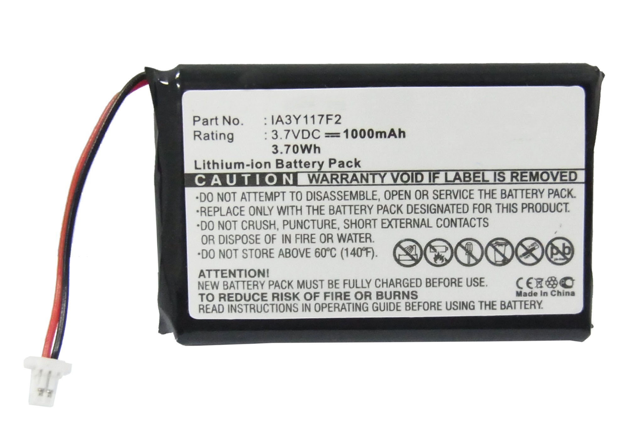 Synergy Digital GPS Battery, Compatible with Garmin IA3Y117F2 GPS Battery (Li-ion, 3.7V, 1000mAh)