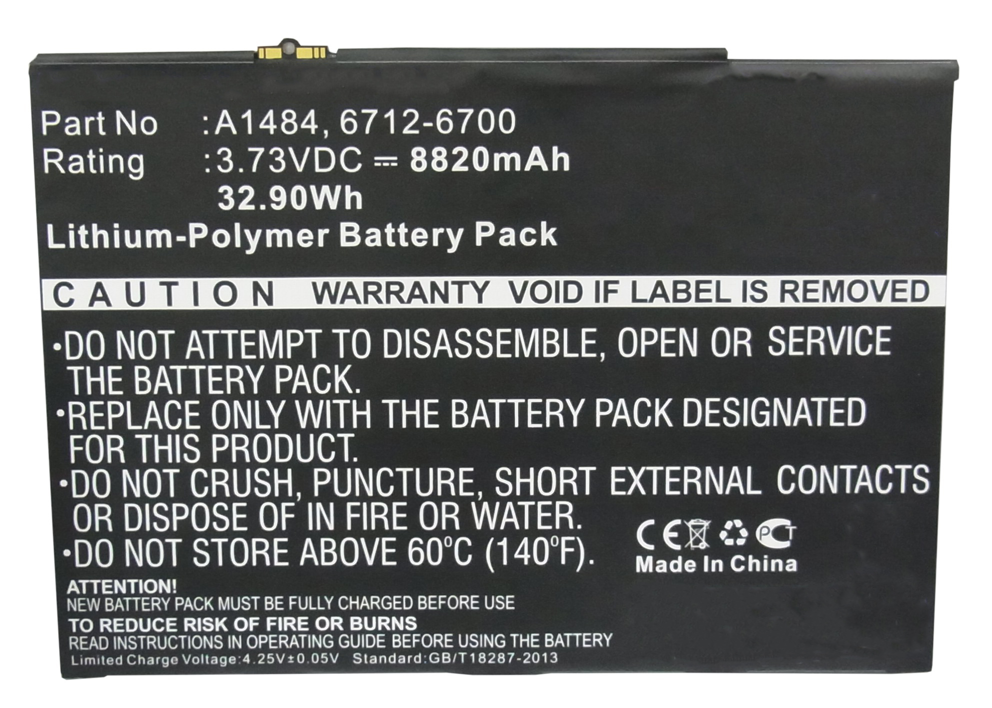 Synergy Digital Tablet Battery, Compatible with Apple 6712-6700 Tablet Battery (Li-Pol, 3.73V, 8820mAh)
