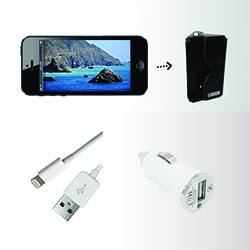 iPhone 5, 5s Accessory Kit - Includes: USB Car Charger and Shutter Release Grip - Black