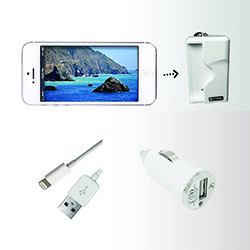 iPhone 5, 5s Accessory Kit - Includes: USB Car Charger and Shutter Release Grip - White