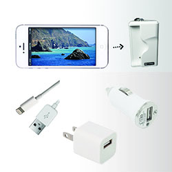 iPhone 5, 5s Accessory Kit - Includes: USB Car Charger, Home & Travel Charger and Shutter Release Grip - White