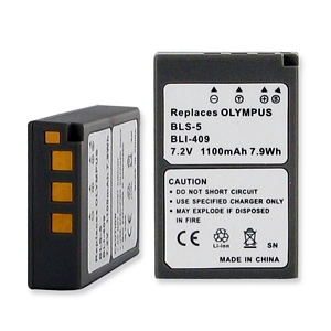 BLI-409 Li-Ion Battery - Rechargeable Ultra High Capacity (Li-Ion 7.2V 1100mAh) - Replacement For Olympus BLS-5 Digital Camera Battery
