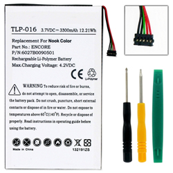 TLP-016 Li-Pol Battery - Rechargeable Ultra High Capacity (Li-Pol 3.7V 3300 mAh) - Replacement For Barnes & Noble AVPB001-A110-01 Battery - Installation Tools Included