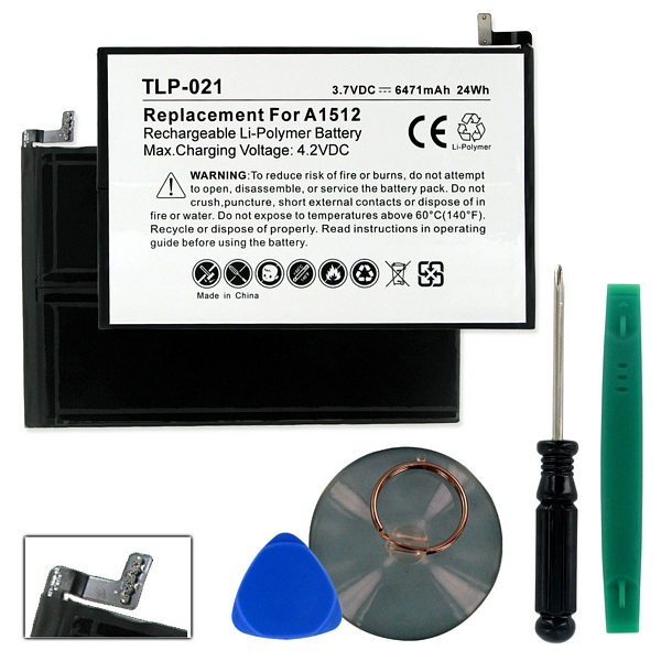 TLP-021 Li-Pol Battery - Rechargeable Ultra High Capacity (Li-Pol 3.7V6471 mAh) - Replacement For Apple A1512 Battery - Installation Tools Included