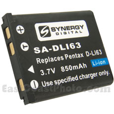 DL-i63 Lithium-Ion Battery - Rechargeable Ultra High Capacity (850 mAh) - replacement for Pentax DL-i63 Battery