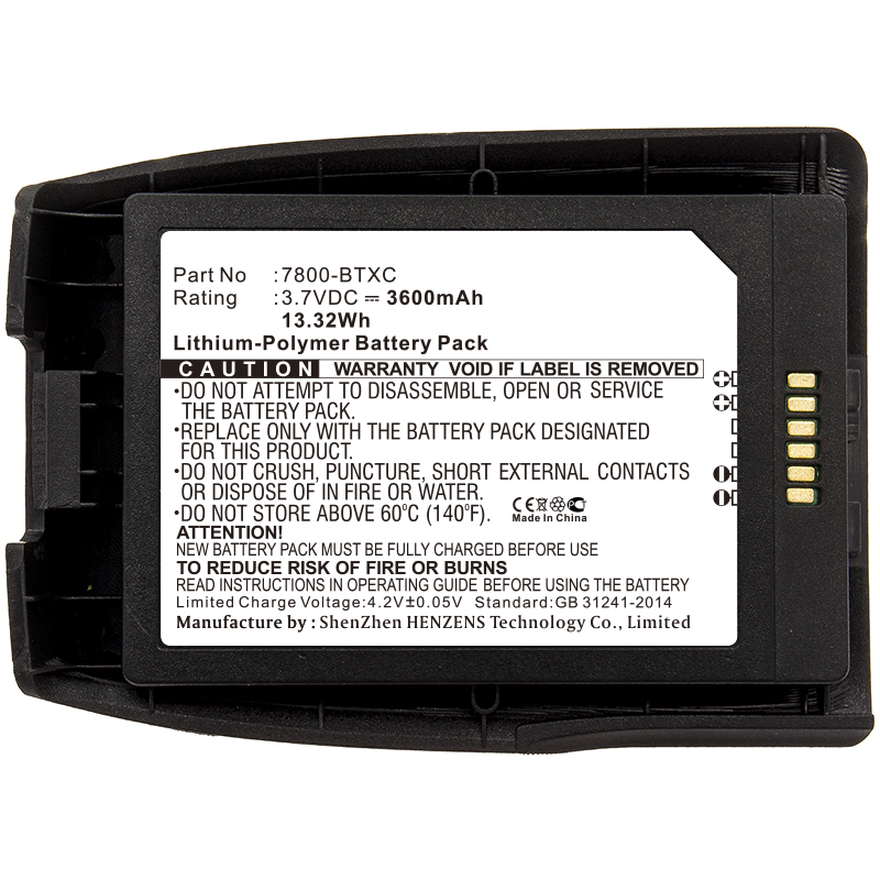 Synergy Digital Barcode Scanner Battery, Compatible with Honeywell 7800-BTXC, 7800-BTXC-1 Barcode Scanner Battery (3.7V, Li-Pol, 3600mAh)