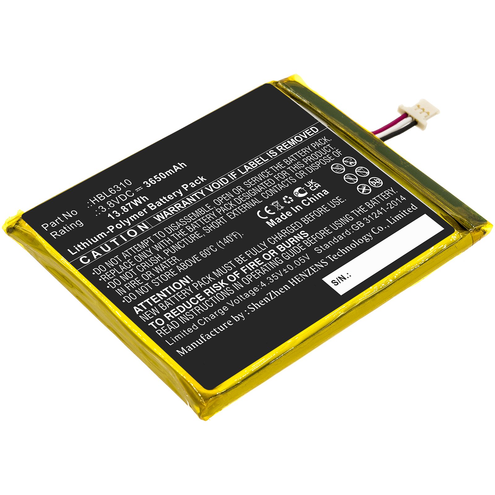 Synergy Digital Barcode Scanner Battery, Compatible with Unitech HBL6310 Barcode Scanner Battery (Li-Pol, 3.8V, 3650mAh)