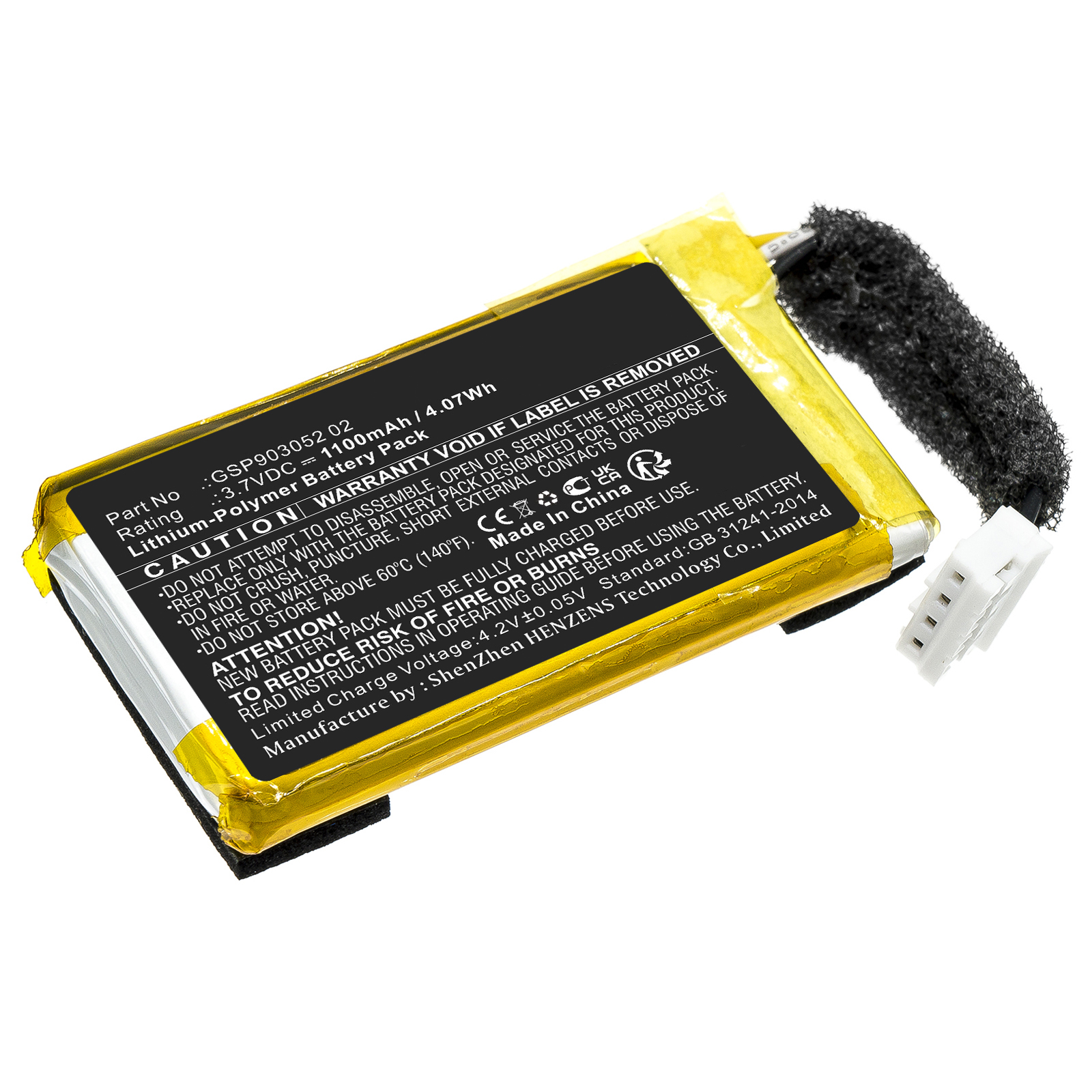 Synergy Digital Speaker Battery, Compatible with JBL GSP903052 02 Speaker Battery (Li-Pol, 3.7V, 1100mAh)
