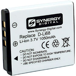 D-Li68 Lithium-Ion Battery - Rechargeable Ultra High Capacity (1050 mAh) - replacement for Pentax D-Li68 Battery