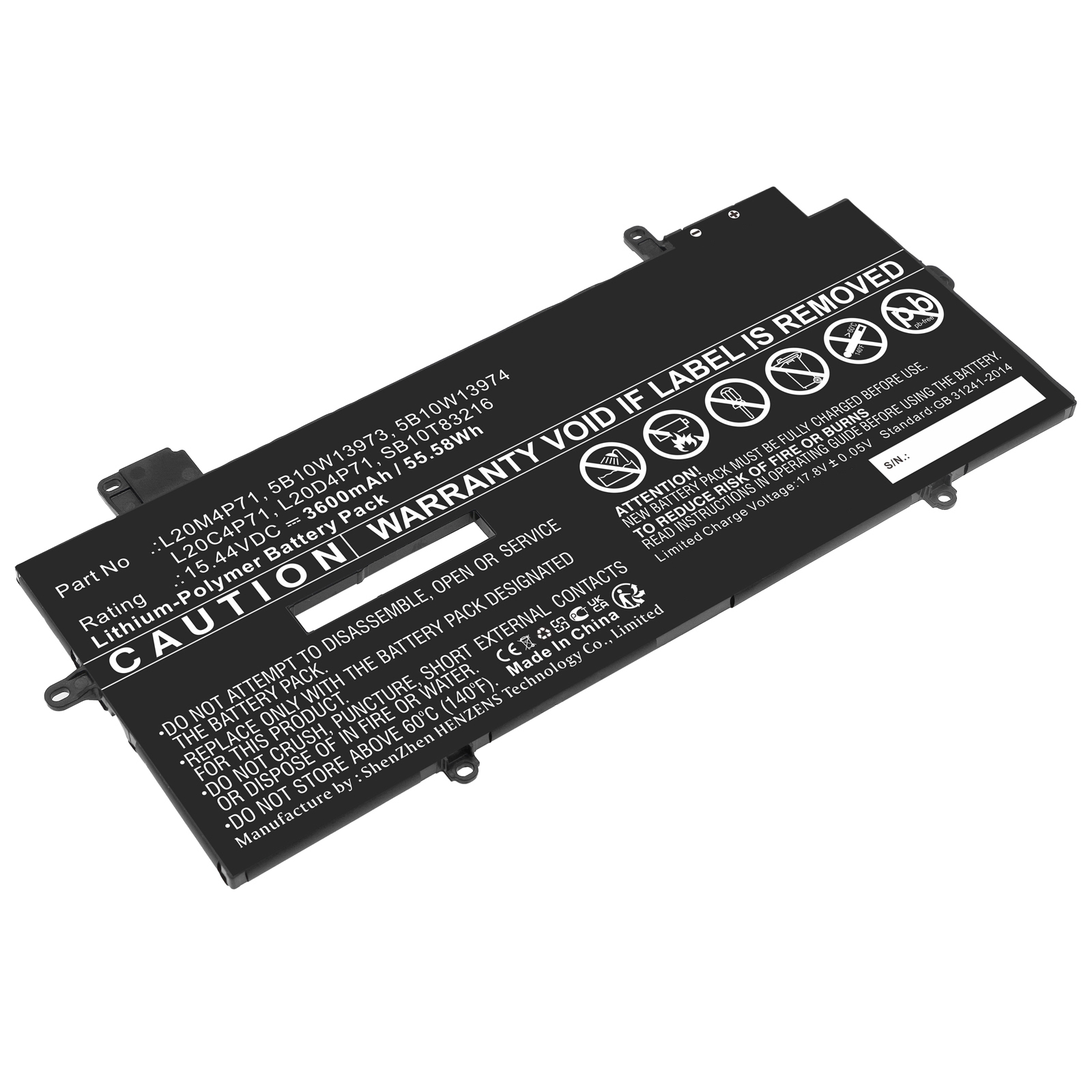 Synergy Digital Laptop Battery, Compatible with Lenovo 5B10W13973 Laptop Battery (Li-Pol, 15.44V, 3600mAh)