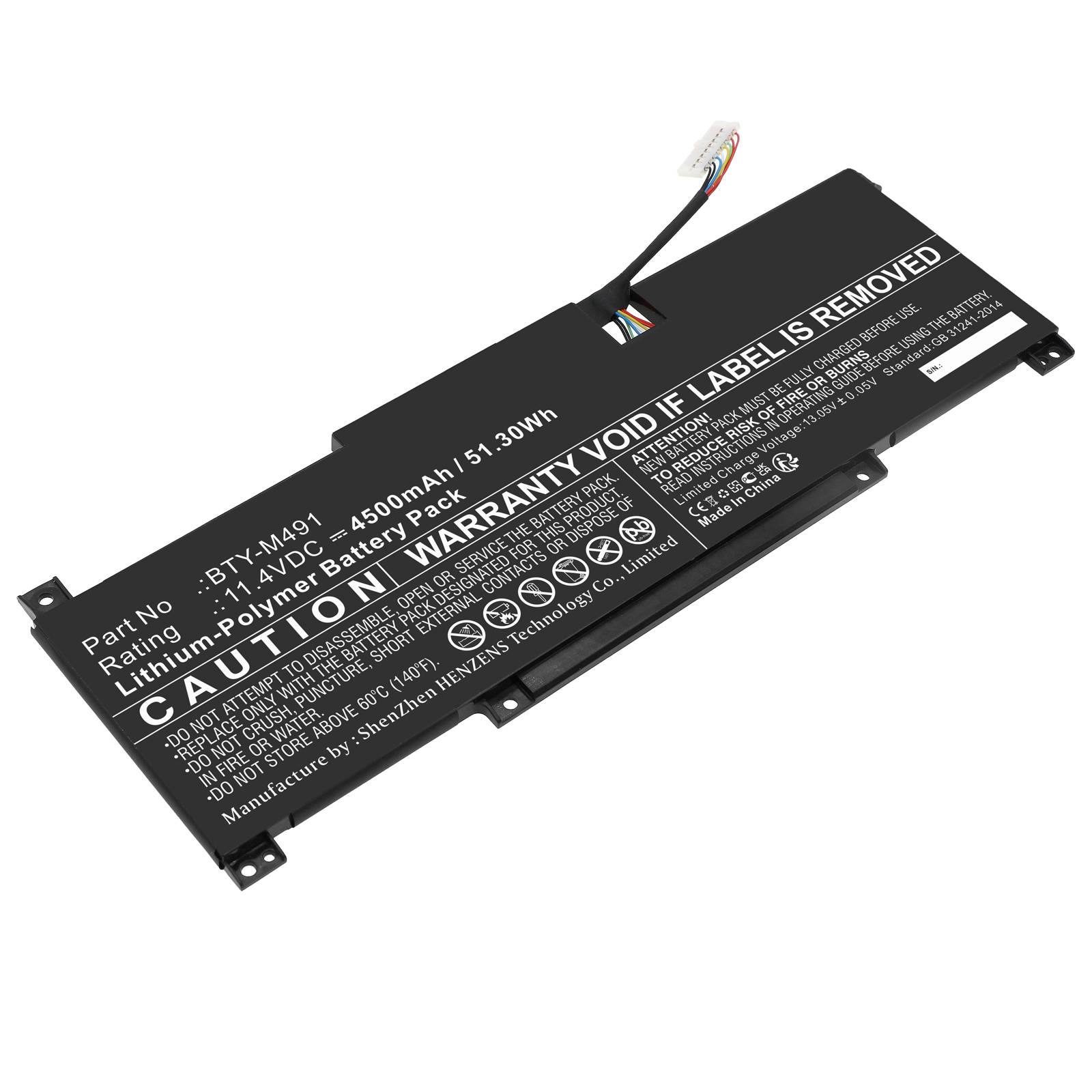 Synergy Digital Laptop Battery, Compatible with MSI BTY-M491 Laptop Battery (Li-Pol, 11.4V, 4500mAh)