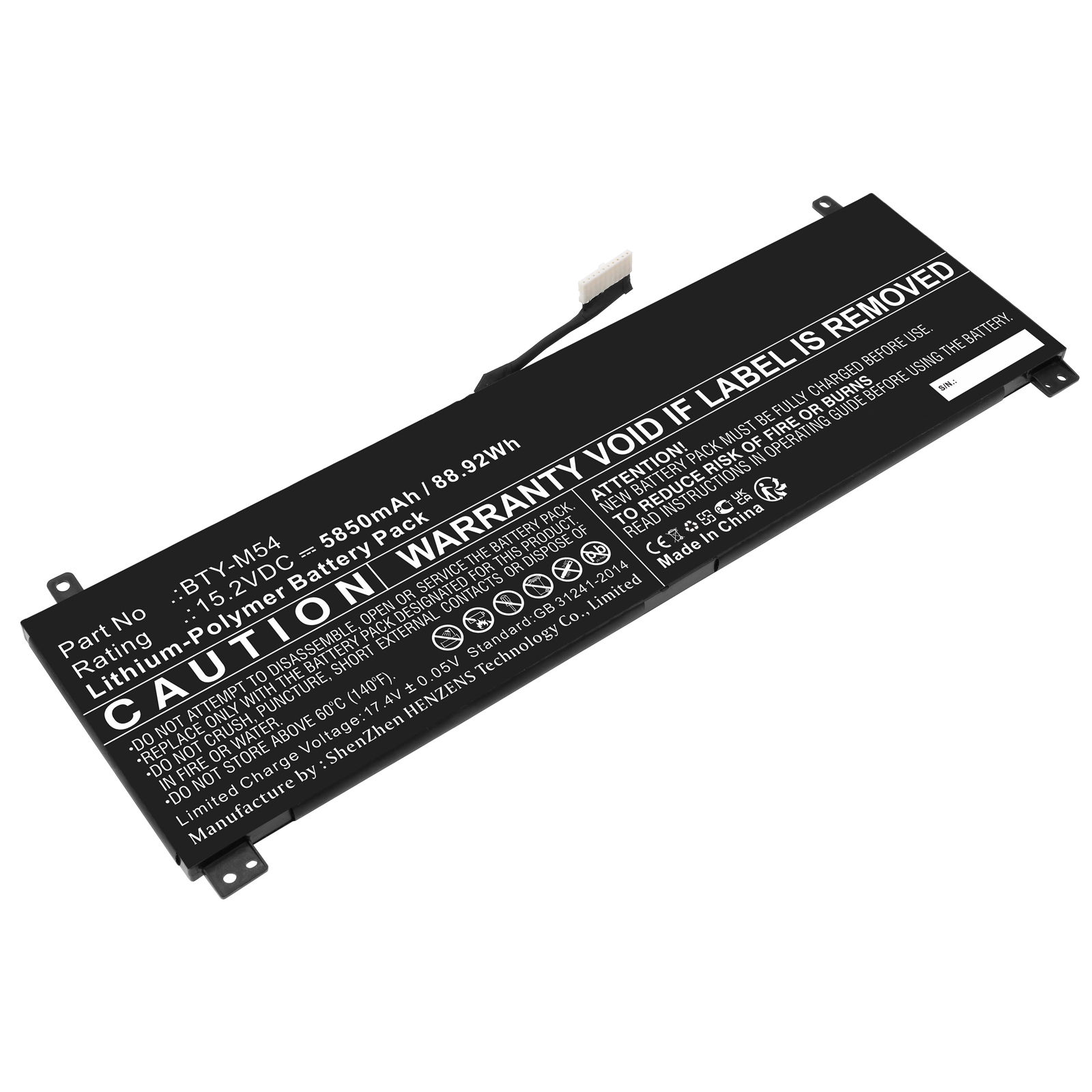Synergy Digital Laptop Battery, Compatible with MSI BTY-M54 Laptop Battery (Li-ion, 15.2V, 5850mAh)