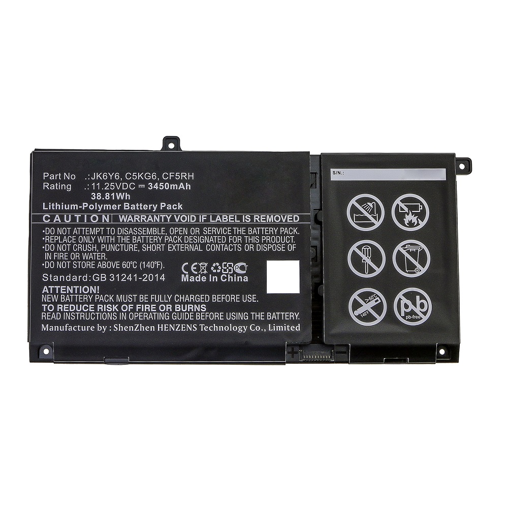 Synergy Digital Laptop Battery, Compatible with DELL C5KG6, CF5RH, JK6Y6 Laptop Battery (Li-Pol, 11.25V, 3450mAh)