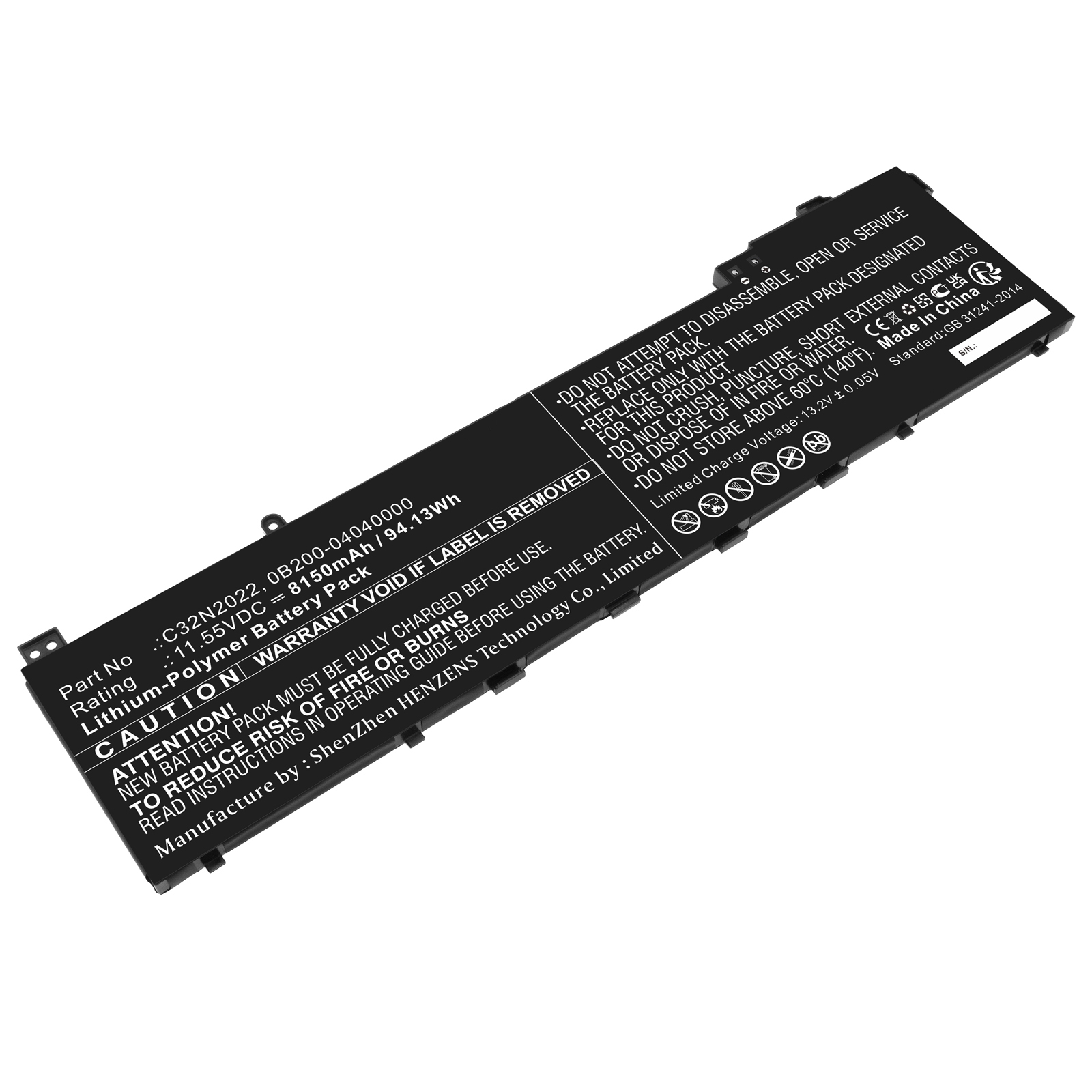Synergy Digital Laptop Battery, Compatible with Asus C32N2022 Laptop Battery (Li-Pol, 11.55V, 8150mAh)
