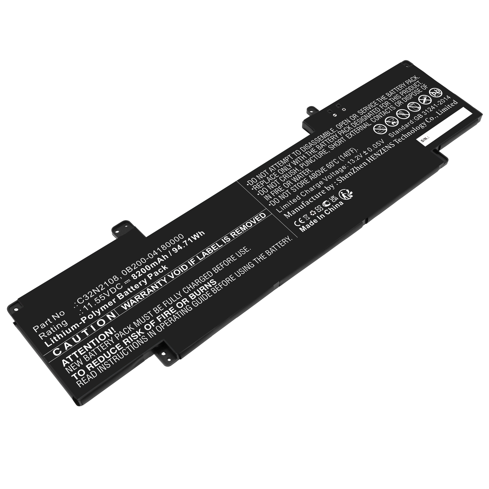 Synergy Digital Laptop Battery, Compatible with Asus C32N2108 Laptop Battery (Li-Pol, 11.55V, 8200mAh)