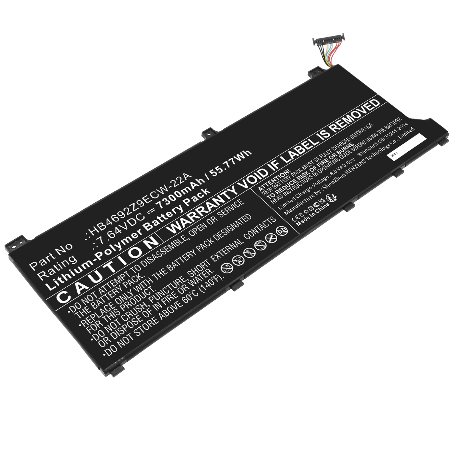 Synergy Digital Laptop Battery, Compatible with Huawei HB4692Z9ECW-22A Laptop Battery (Li-Pol, 7.64V, 7300mAh)