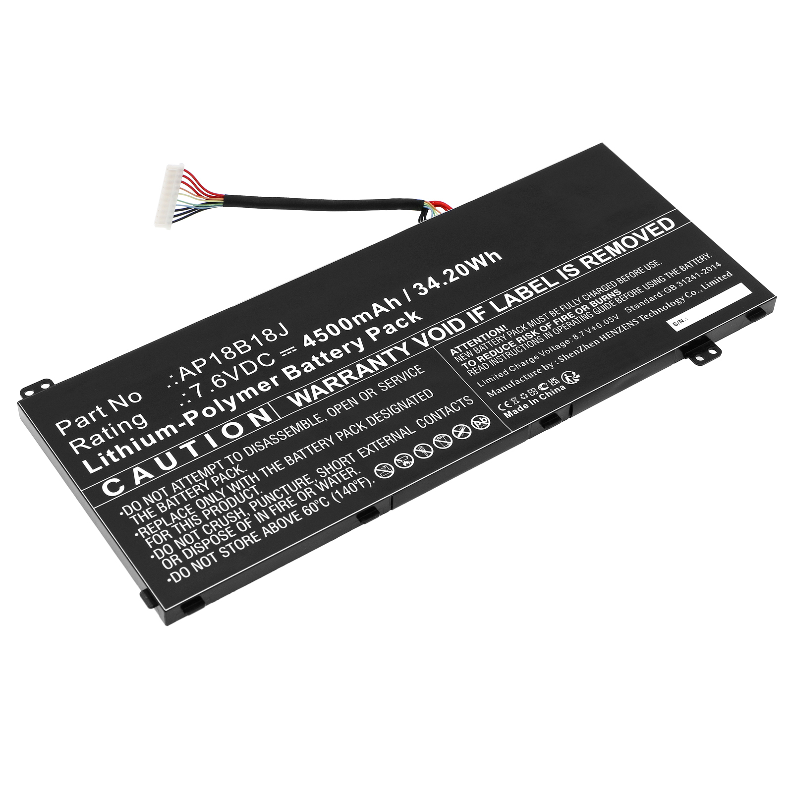 Synergy Digital Laptop Battery, Compatible with Acer AP18B18J Laptop Battery (Li-Pol, 7.6V, 4500mAh)
