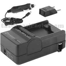 Mini Battery Charger Kit for Kodak KLIC-8000 - with fold-in wall plug, car & EU adapters