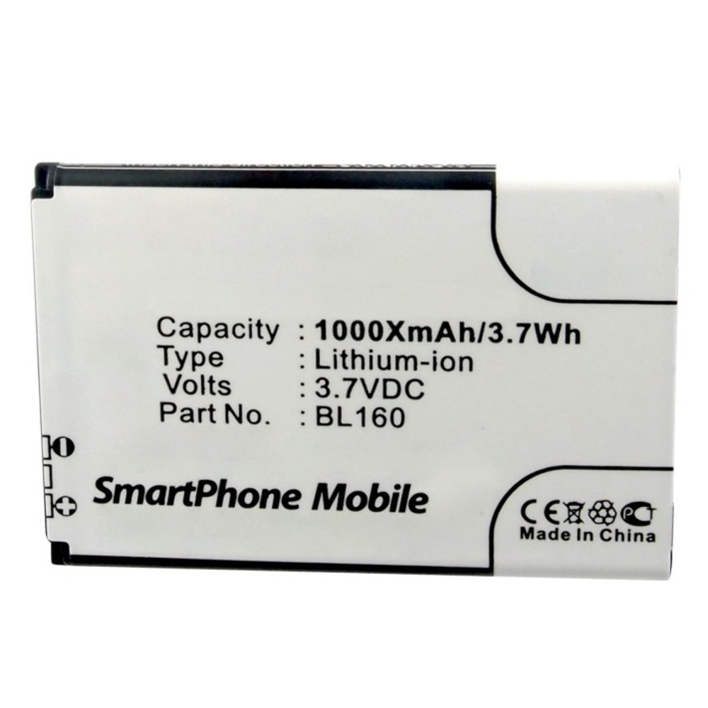 Synergy Digital Cell Phone Battery, Compatible with Lenovo BL160 Cell Phone Battery (Li-ion, 3.7V, 1000mAh)