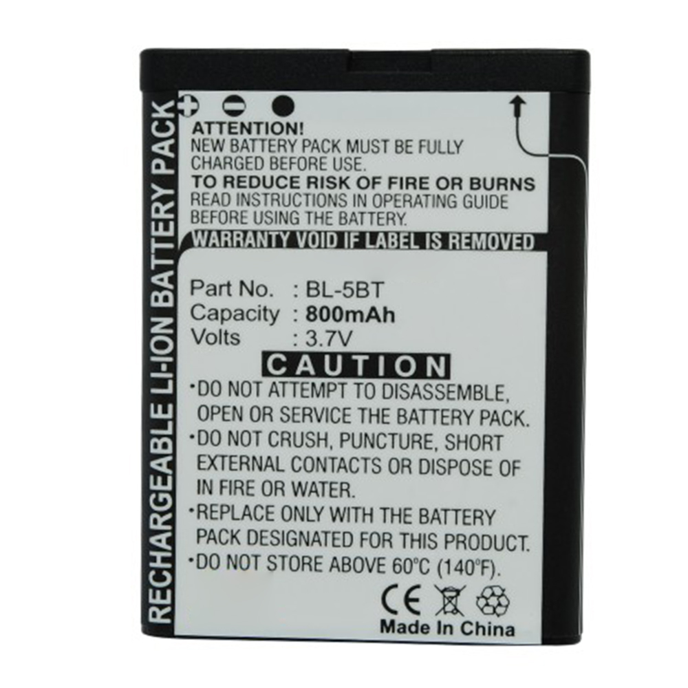 Synergy Digital Cell Phone Battery, Compatible with Nokia BL-5BT Cell Phone Battery (Li-ion, 3.7V, 800mAh)