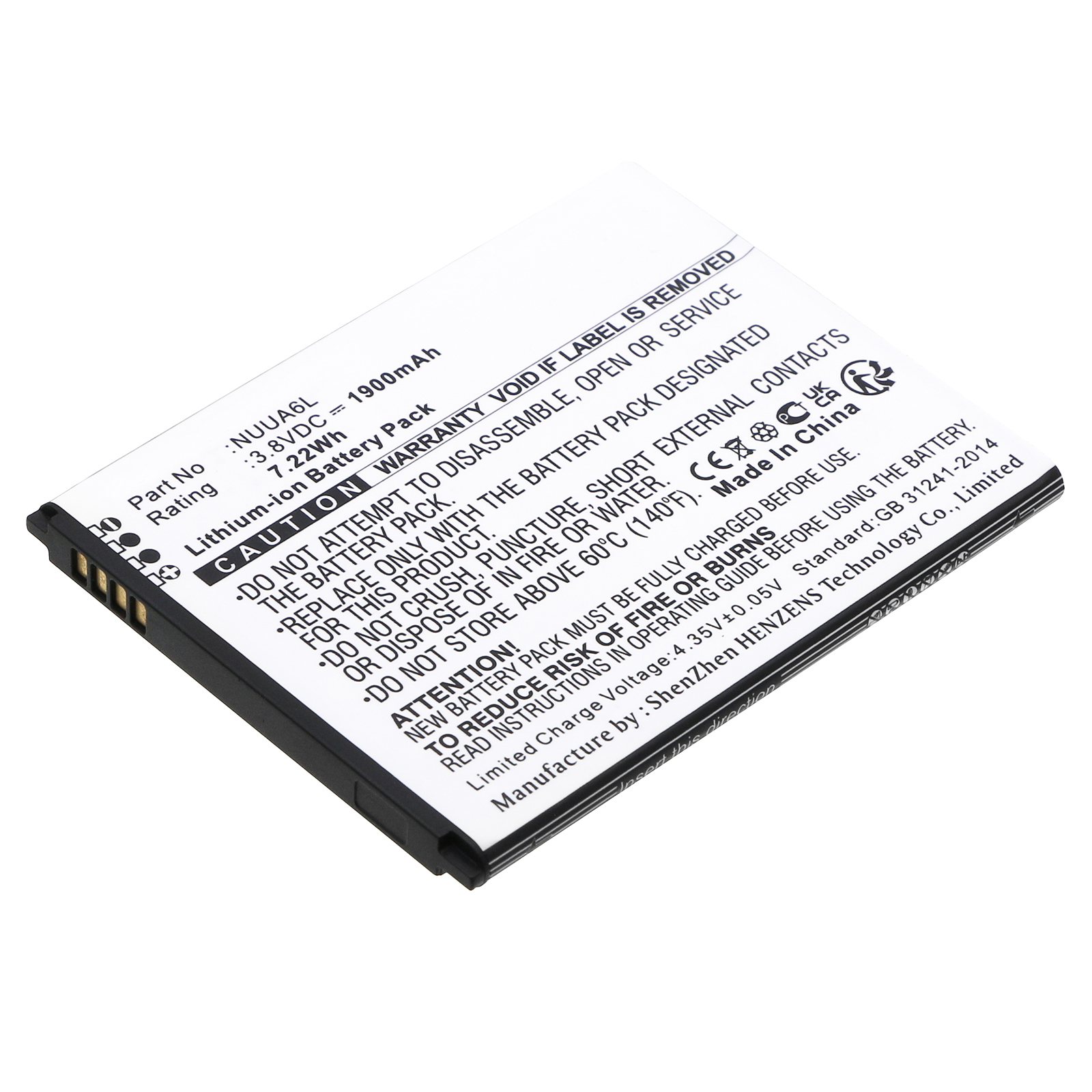 Synergy Digital Cell Phone Battery, Compatible with NUU NUUA6L Cell Phone Battery (Li-ion, 3.8V, 1900mAh)