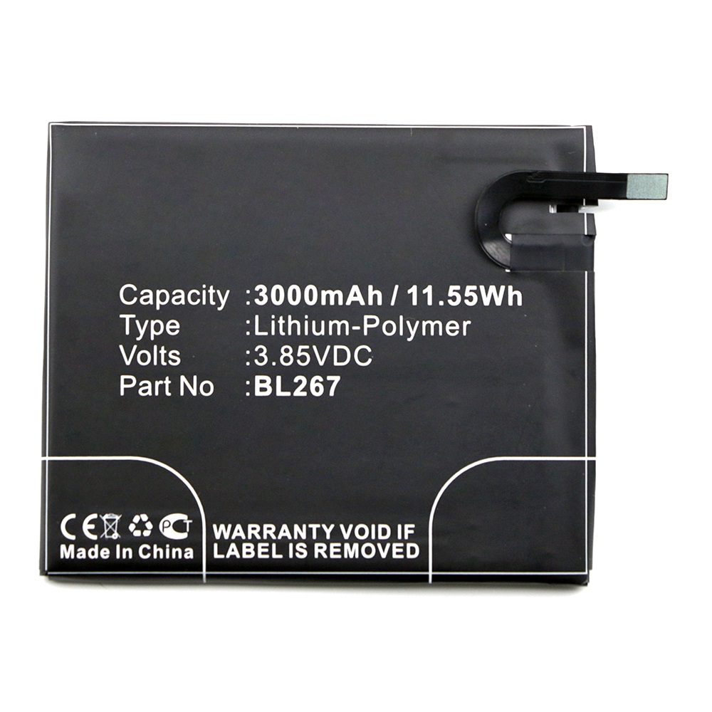 Synergy Digital Cell Phone Battery, Compatible with Lenovo BL267 Cell Phone Battery (Li-Pol, 3.85V, 3000mAh)