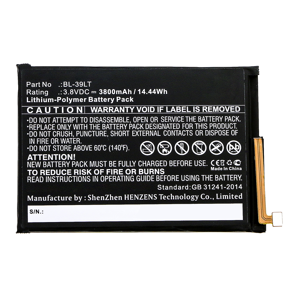 Synergy Digital Cell Phone Battery, Compatible with Tecno BL-39LT Cell Phone Battery (Li-Pol, 3.8V, 3800mAh)