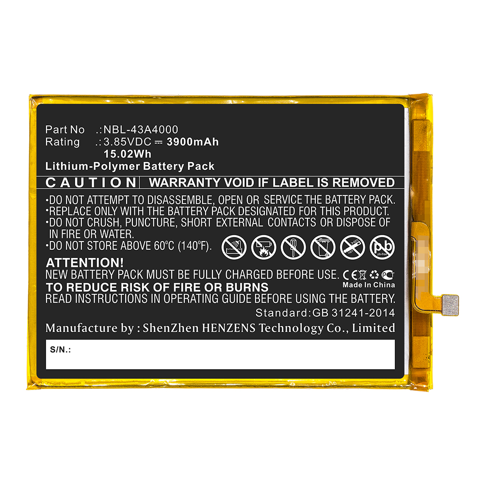 Synergy Digital Cell Phone Battery, Compatible with TP-Link NBL-43A4000 Cell Phone Battery (Li-Pol, 3.85V, 3900mAh)