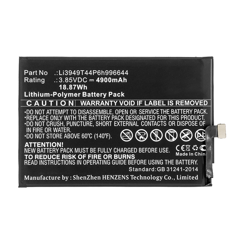 Synergy Digital Cell Phone Battery, Compatible with ZTE Li3949T44P6h996644 Cell Phone Battery (Li-Pol, 3.85V, 4900mAh)